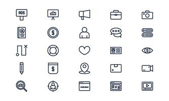 Digital marketing icon illustrating online promotion, SEO strategy, and brand communication in outline style vector