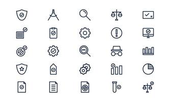 Quality control icon depicting inspection, standard assurance, and precision process in outline style vector