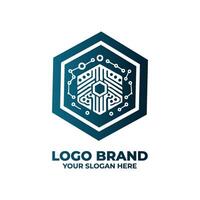 Digital Circuit in Hexagon Shape Logo vector