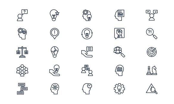 Critical thinking icon illustrating analytical mindset and logical decision making process in outline style vector