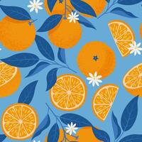 Oranges Seamless Pattern in Mediterranean style. Illustration in hand-drawn flat style vector