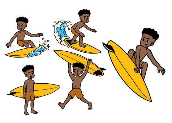 Collection Of Boy Summer Vacation Illustration in Retro