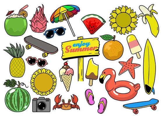 Collection Of Summer Vacation Element Illustration in Retro