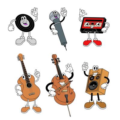 Collection Of Happy Music Instrument Cartoon