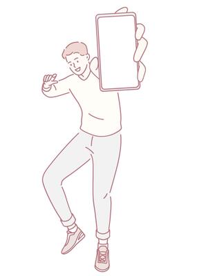 An Excited Young Man is Enthusiastically Showing His Smartphone in a Trendy Pose and Style