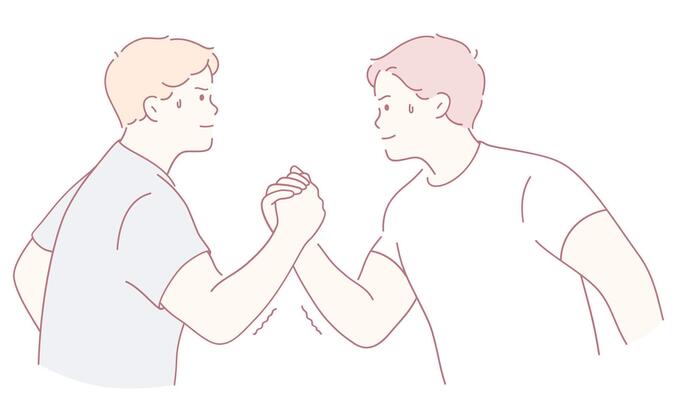 The exciting theme of Friendship and Competition in an Arm Wrestling Battle between pals