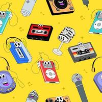 Seamless Pattern of Music Cartoon in Retro Style vector