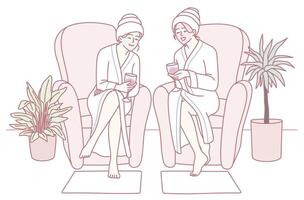 A Relaxing Spa Day Friends Happily Enjoying Pampering Together and Indulging in Tranquility vector