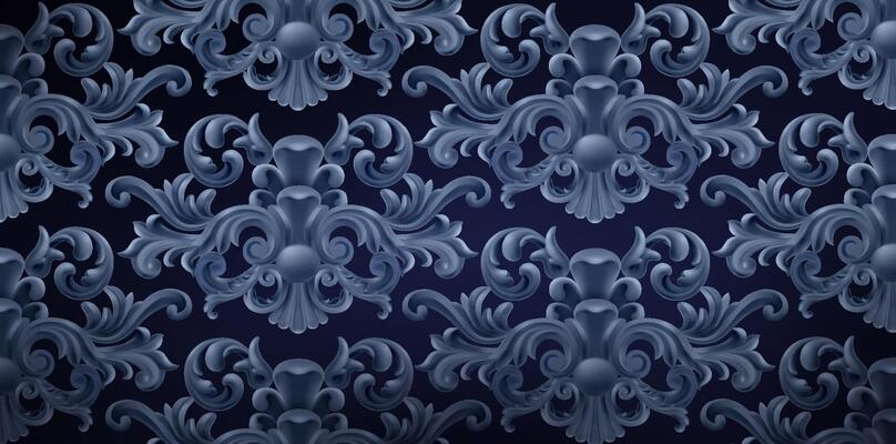 Dark Blue Baroque Ornament Pattern Background