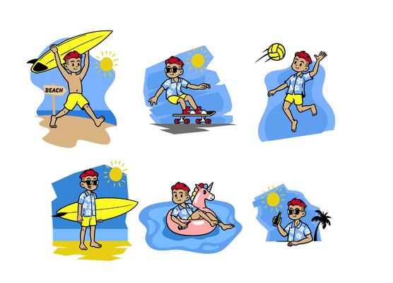 Set Of Boy Summer Vacation Illustration Concept