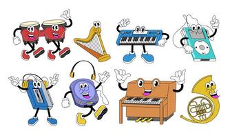 Set of Music Instrument Cartoon Character in Retro Style vector