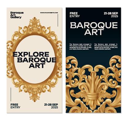 Golden Baroque Ornamented Vertical Banner Set
