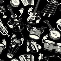 Seamless Pattern of Music Instrument in Monochrome vector