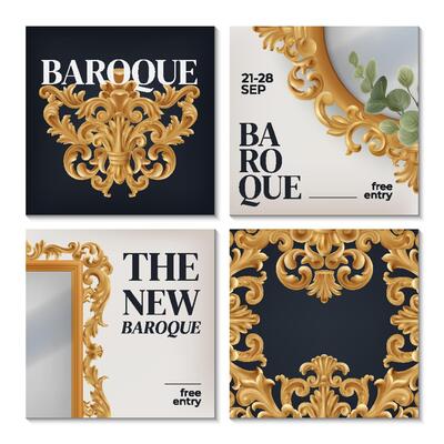 Golden Baroque Ornamented Square Card Set