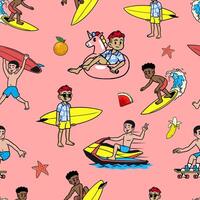 Summer Seamless Pattern Illustration Design with Character vector