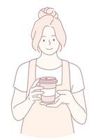 An Illustration of a Barista Holding a Coffee Cup in a Modern and Minimalistic Design Style vector