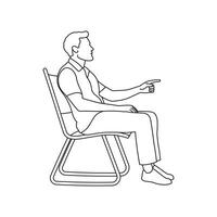 Sketch of a silhouette of a young man, boy sitting on a chair, male pointing the way with his hand vector
