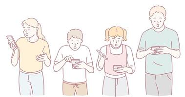 Many individuals are increasingly engaged in the use of digital devices while enjoying meals vector