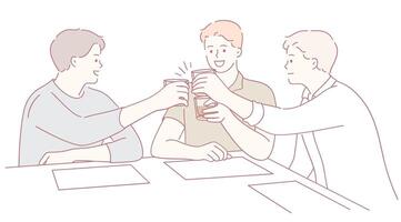 A group of friends joyfully toasting together in a cheerful and vibrant gathering environment vector