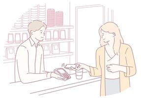 Modern Payment Interaction at a Caf Setting vector