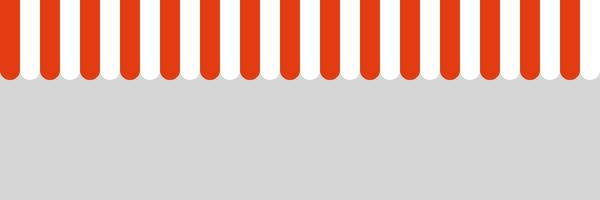 Red and white stripe shop awning. Market canopy tent. Sun shade roof. Cafe awning. Shop striped canopy. Seamless pattern. Kiosk window border. illustration isolated on gray background vector
