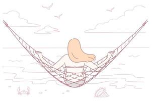 Relaxing in a Hammock by the Beach Embracing Serenity and Calmness for Ultimate Relaxation vector