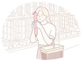 Enjoying a Joyful Shopping Experience Inside a Unique Craft Store Full of Inspiration vector