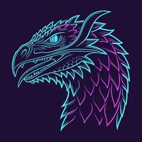 Cyberpunk dragon head close-up with glowing neon colors, dark futuristic theme great for tech-fantasy graphics vector