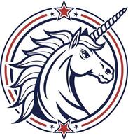 Unicorn badge head design in round emblem with clean symmetry, flat style fit for fantasy stickers or branding vector