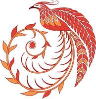 Abstract phoenix flame tail swirl in red-orange tones, flat design ideal for fantasy art, tattoos, or modern posters vector