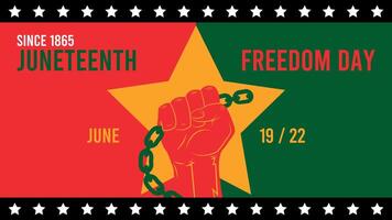 Large hand holding a raised chain against a Juneteenth themed background. Symbol of freedom and justice. Copy space included for a title. vector