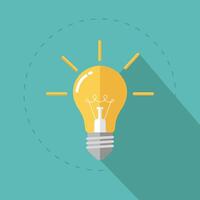 Stylized Lightbulb Icon on Teal Background with Dotted Circle and Long Shadow Design vector