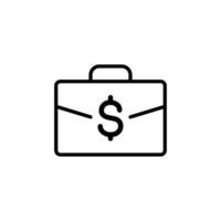 Simple line art icon of briefcase with dollar sign. Symbolizes finance, wealth, and business. vector