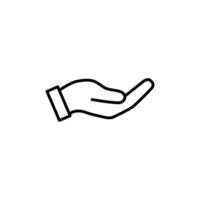 Simple line art icon of an open hand. Symbolizes giving, support, and generosity. vector