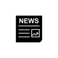 Black news icon depicting a newspaper with a graph showing growth. Represents current events and information. vector