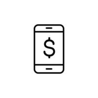 Simple line art icon of a phone screen displaying a dollar sign. Represents mobile payments. vector