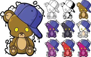 a cartoon teddy bear wearing a hat and different colors vector