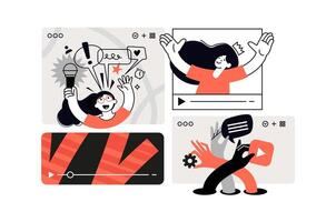 Social media. Set of illustrations for web banner, social media banner, business presentation, marketing material. vector