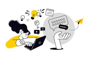 Social network and internet communication. illustration for web banner, social media banner, business presentation, marketing material. vector