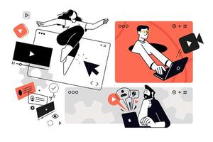 and online communication. Set of illustrations for web banner, social media banner, business presentation, marketing material. vector
