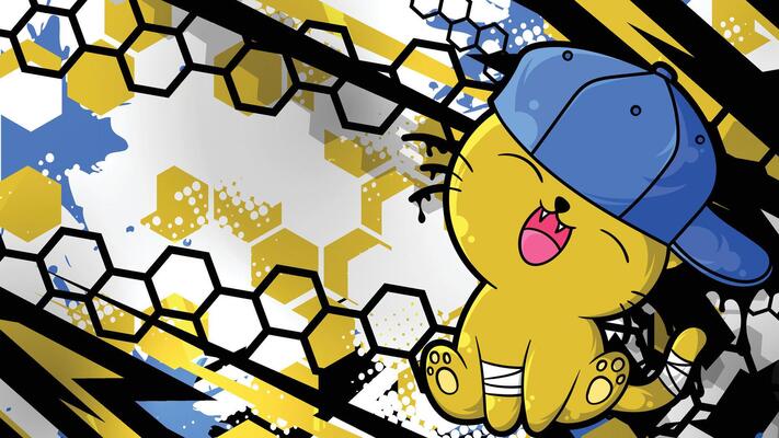 a cartoon cat wearing a baseball cap and holding a ball