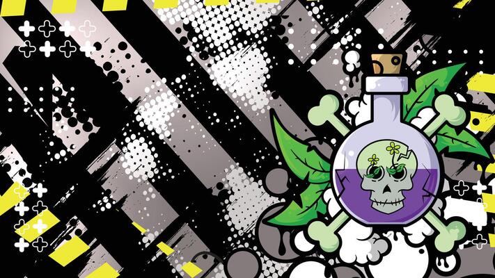 Graffiti Toxic Potion Background with Skull and Leaves