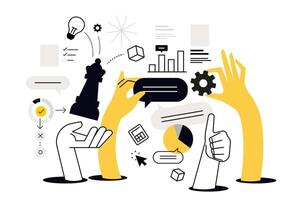 Project development process. illustration for web banner, social media banner, business presentation, marketing material. vector