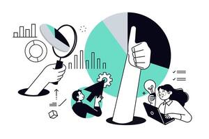 Market research and data analysis. illustration for web banner, social media banner, business presentation, marketing material. vector
