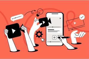 Mobile , call, live streaming. illustration for web banner, social media banner, business presentation, marketing material. vector