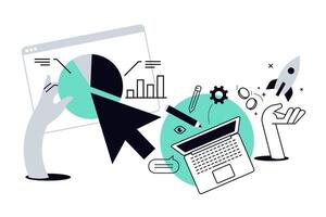Project launch. illustration for web banner, social media banner, business presentation, marketing material. vector