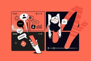Social media and . Set of illustrations for web banner, social media banner, business presentation, marketing material. vector