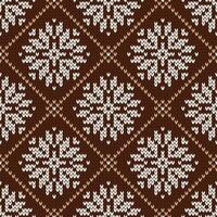 Scandinavian knitted seamless pattern. Norwegian native style sweater. Wool texture. Winter holiday brown background, illustration with snowflakes. vector