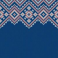 Knitwear blue red texture. Template with empty place for text. Traditional seasonal seamless background for holiday design. Winter knitted wool sweater pattern with snowflakes, illustration. vector