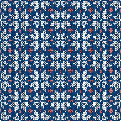 Christmas and New Year traditional knitted seamless pattern with snowflakes. Norwegian style sweater. Wool textured, illustration. Holiday backgrounds